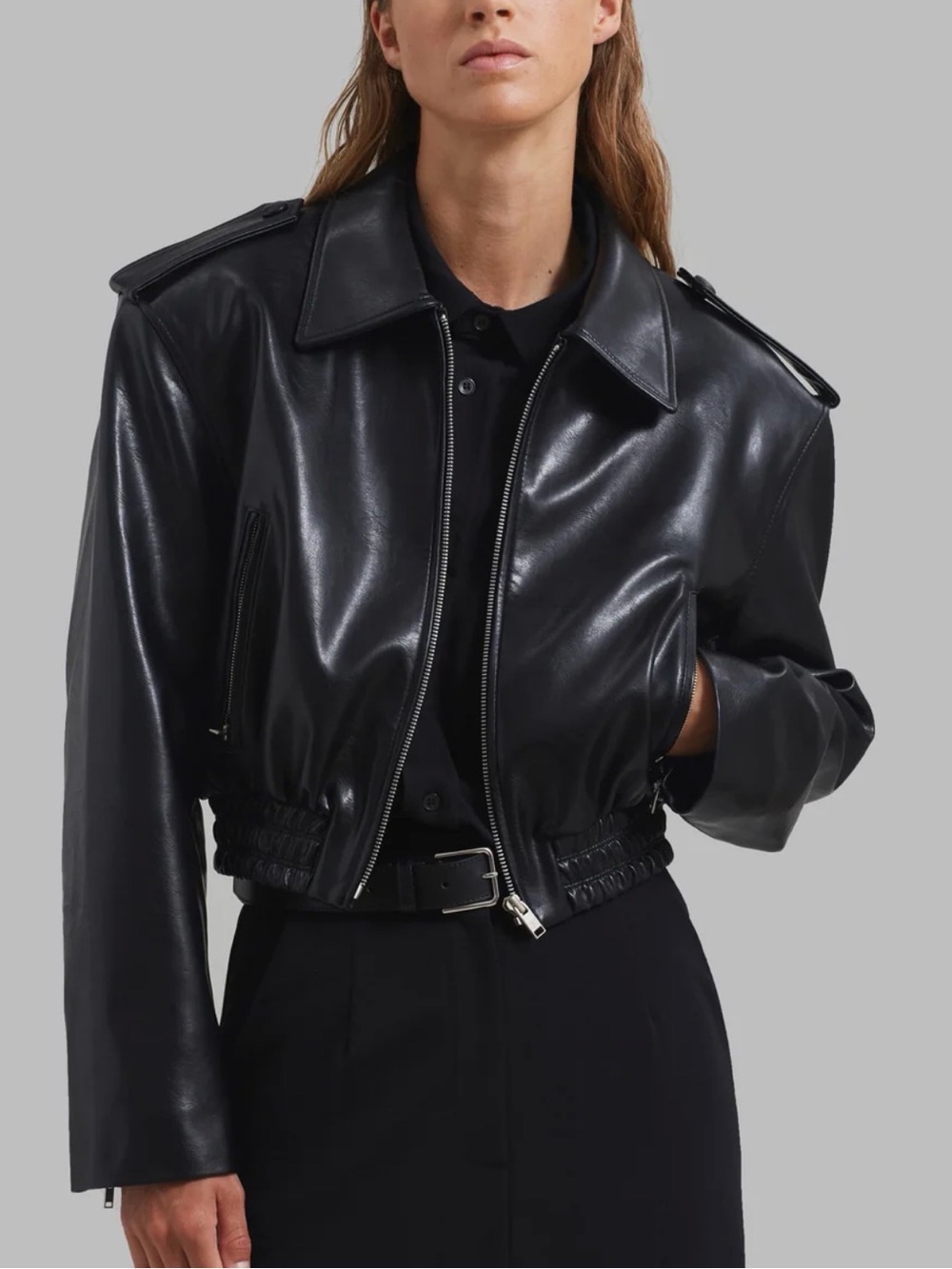 The Frankie Shop KAIA CROPPED BOMBER - BLACK